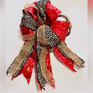 18” CUSTOM Animal Print Red Velvet & Gold Christmas Holiday Decor Bow XL (#B)